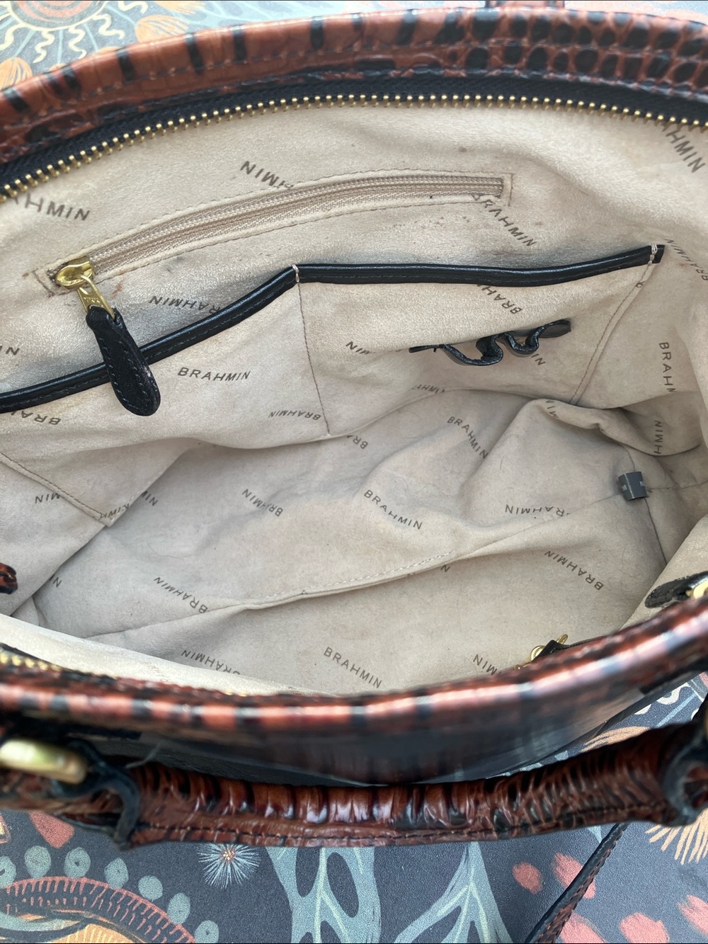Brahmin Mini Arno Black leather and brown croc embossed leather bag - Picture 9 of 13